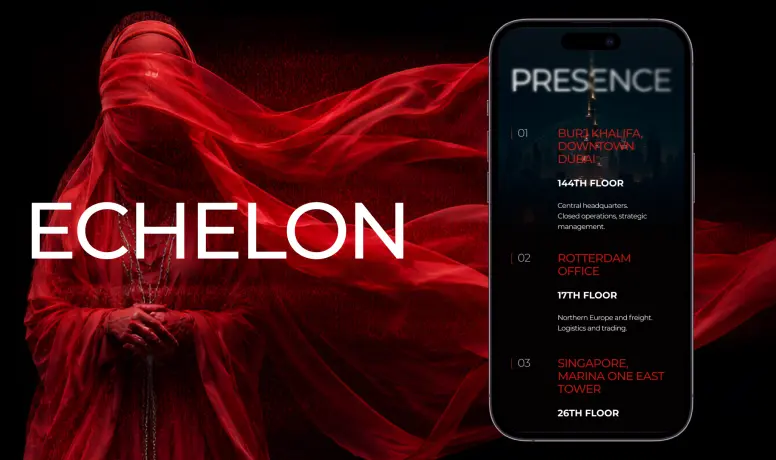 Красный визуальный мир ECHELON и интерфейс цифрового продукта