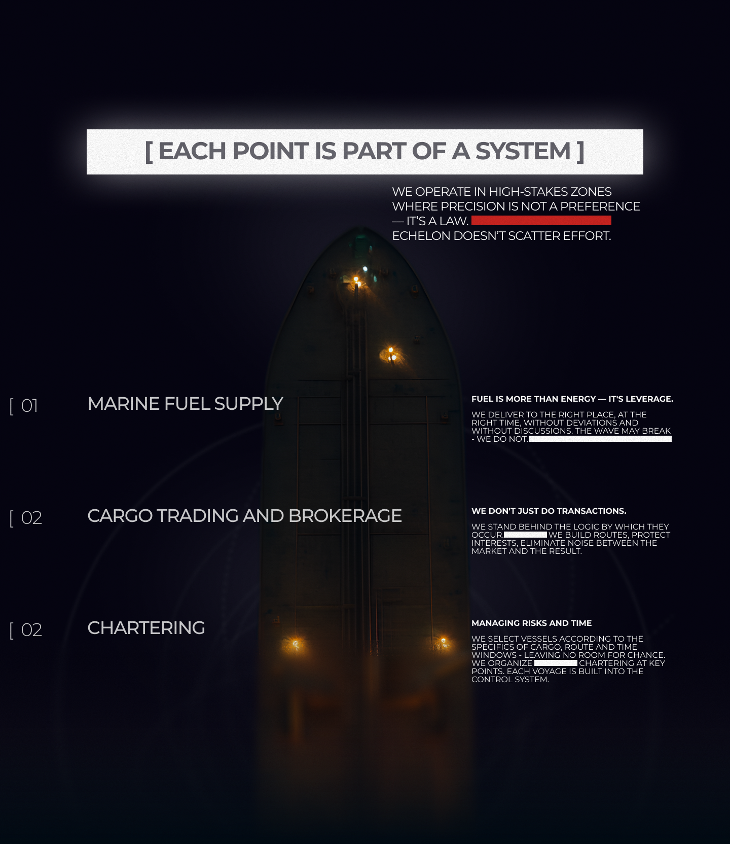 Финальный макет направлений ECHELON: Marine Fuel Supply, Cargo Trading and Brokerage, Chartering